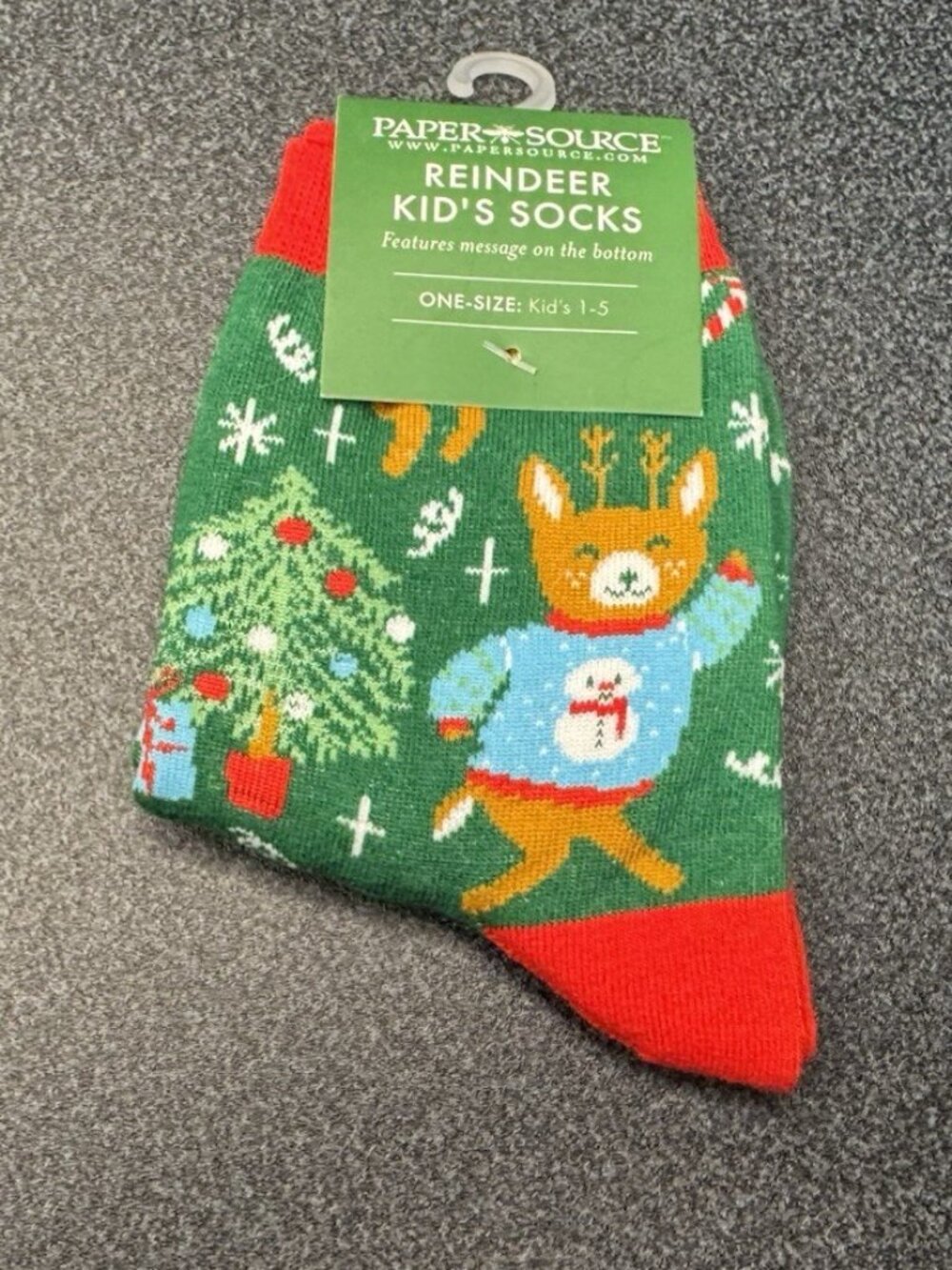 Paper Source Reindeer Christmas Socks Kids One Size 1-5 NEW
